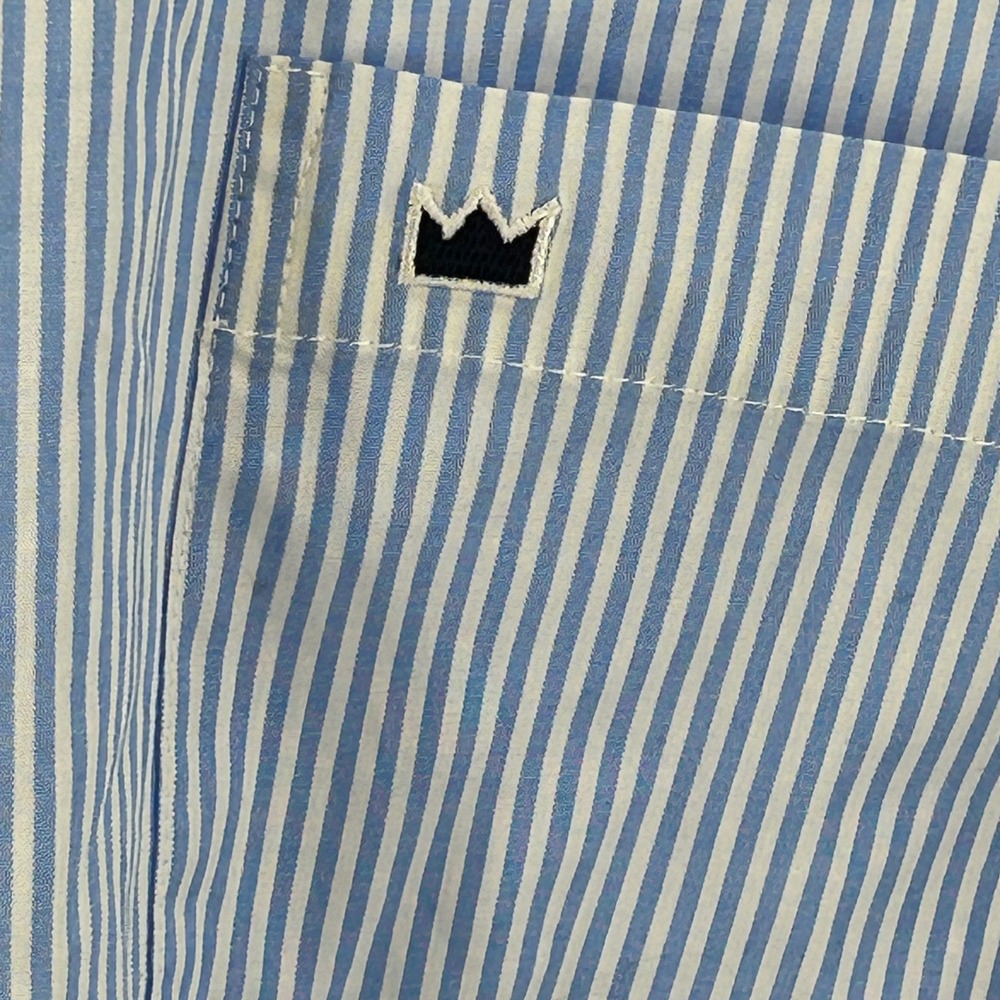 Crown & Ivy Mens Motion Flex Classic Fit Striped Button Down Shirt Blue Sail M - Picture 3 of 10